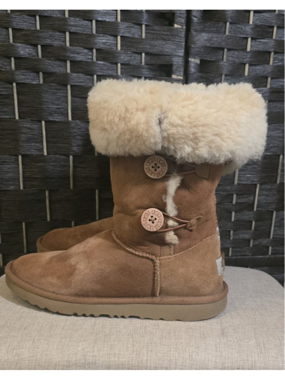 UGG Kids Bailey Button II Triplet Tall Boots Chestnut Sz 5 Kids Fits Women 6.5